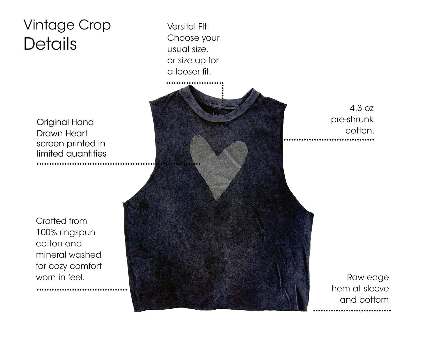 Black Heart Graphic on Vintage Black Crop