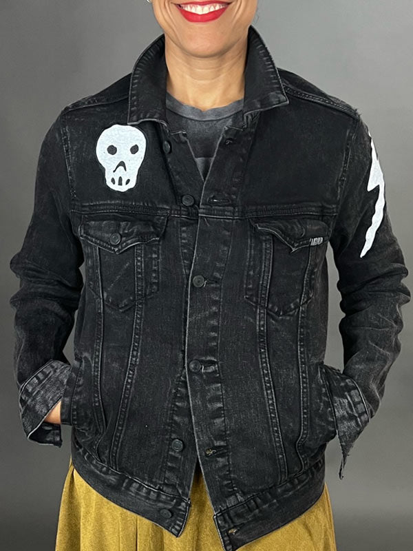 Black Denim Jacket w/ NYX Skeleton Mermaid Patch