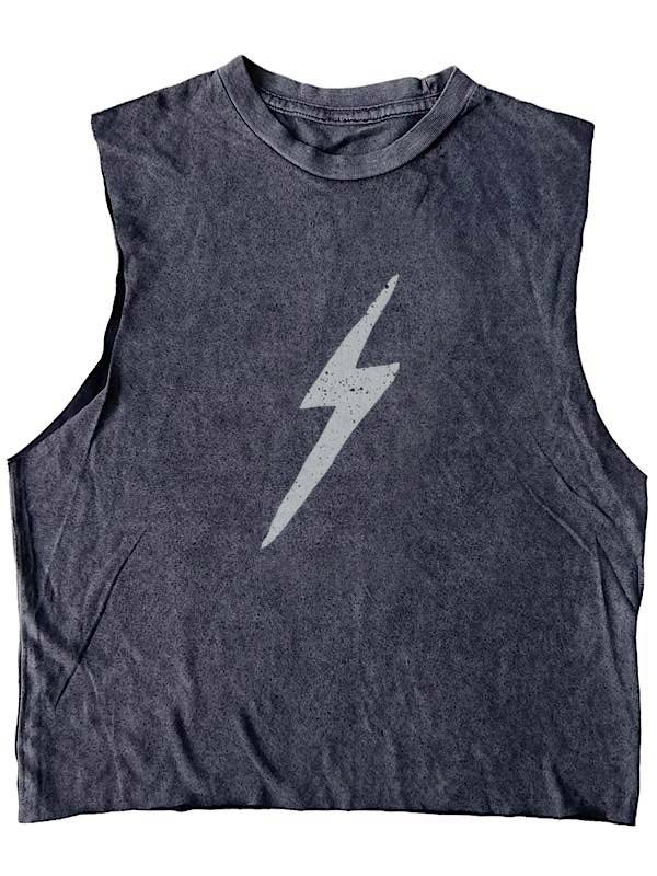 Faded Black Crop Top with Lighting Bolt Print