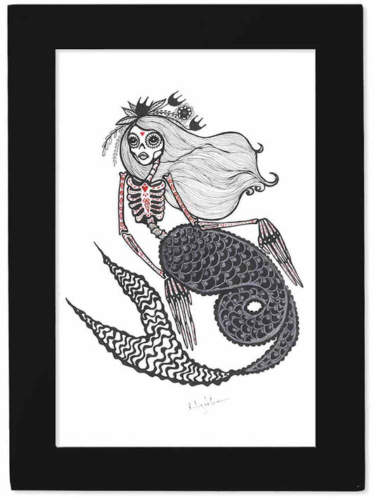 Red Tattoo Skeleton Mermaid Print