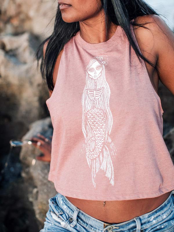 Uta Muertos Mermaid on Racerback Crop
