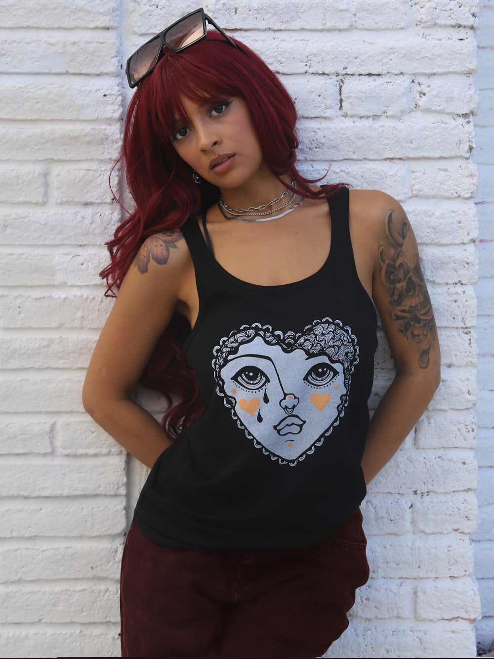 Crying Heart Face Tank Top Tattoo Inspired