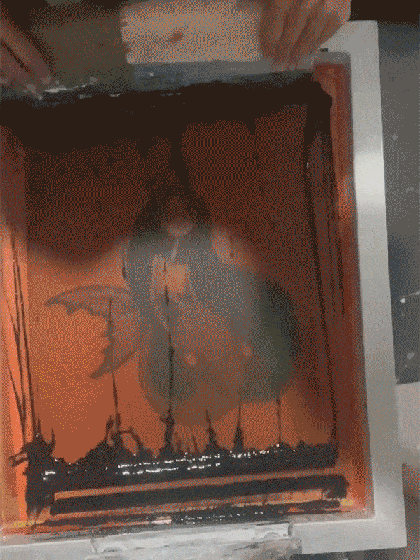 Screen printing a mermaid design