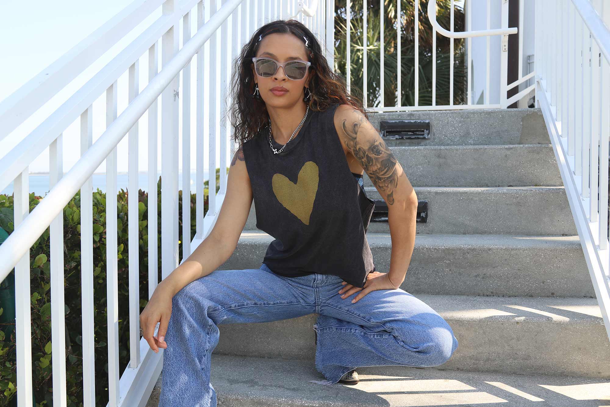Gold Heart on a Vintage Black Crop
