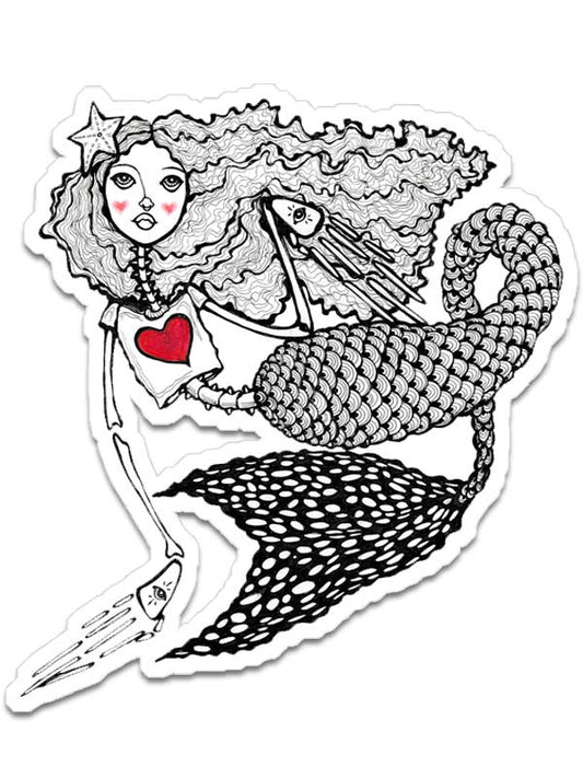 Cute Skeleton Mermaid Sticker w/ Heart - Corazón