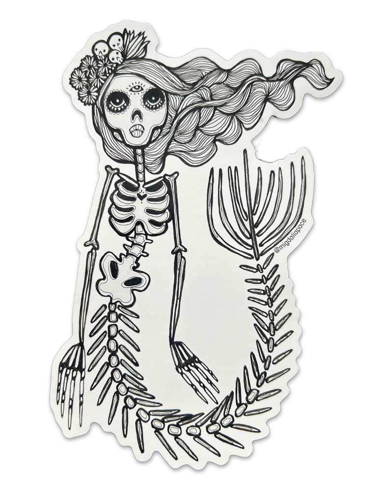 Day of the Dead Mermaid Vinyl Sticker - Ara