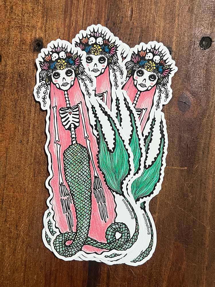 Pink Hair Skeleton Mermaid Sticker