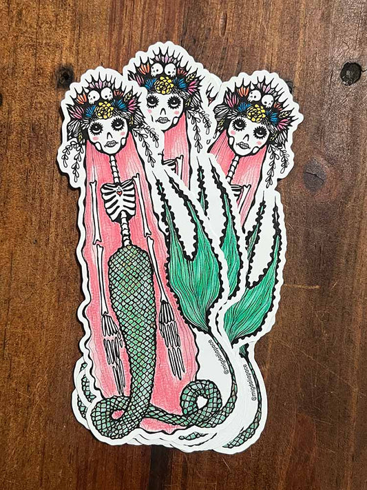 Pink Hair Skeleton Mermaid Sticker