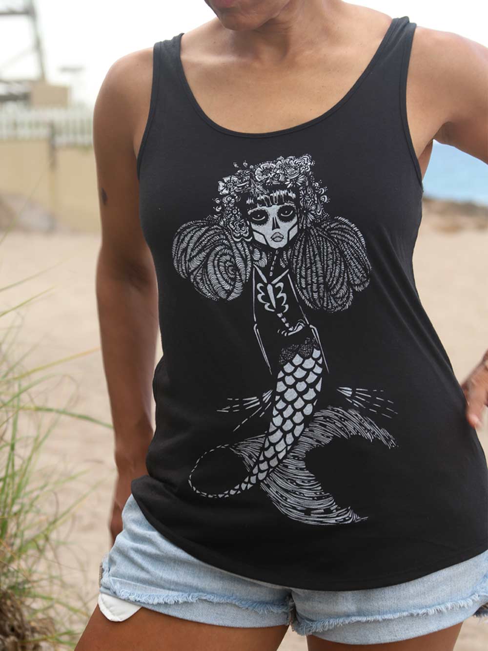Black Tank top with Skeleton Mermaid