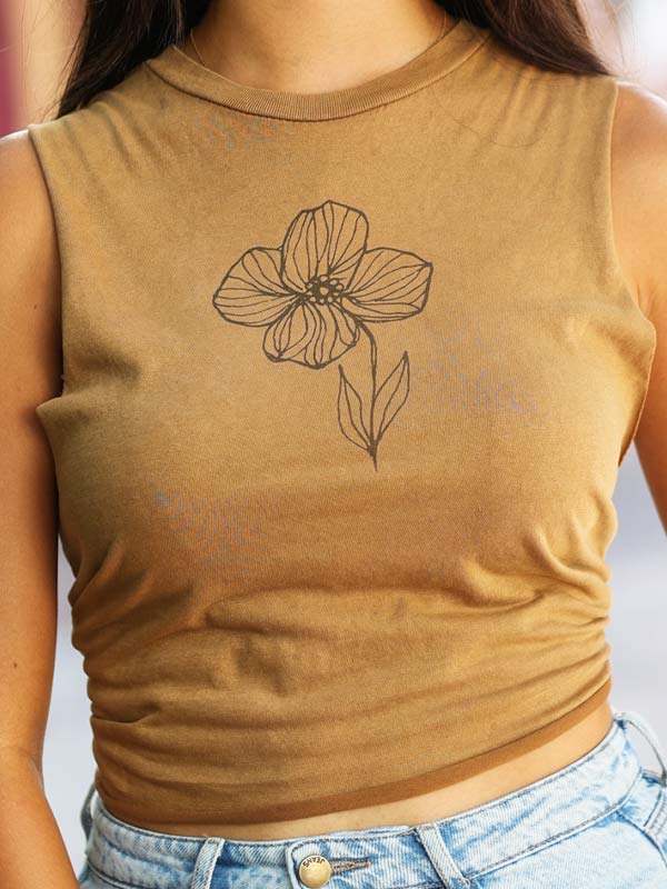 Vintage inspired Flower crop top on camel color