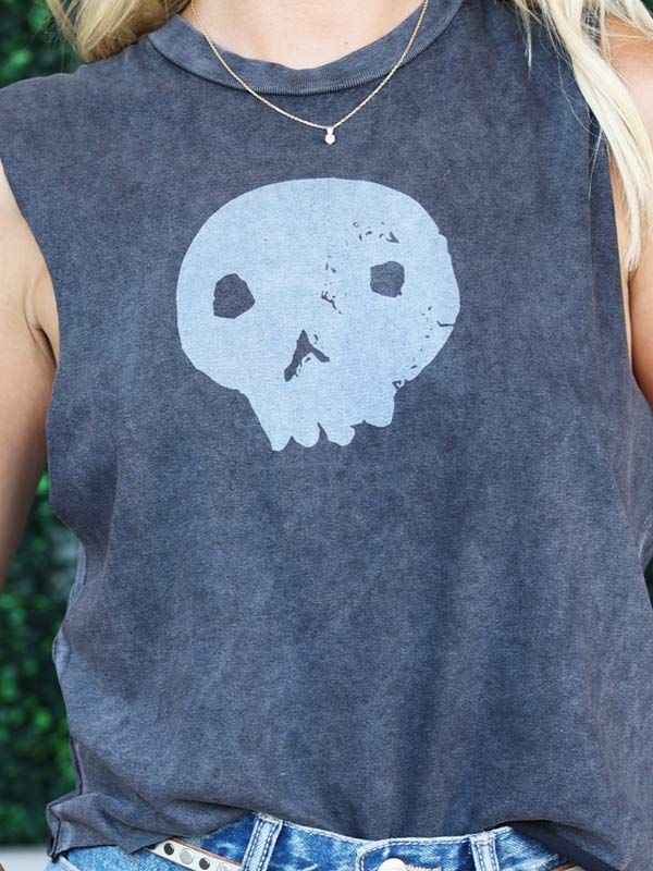 Skull Design on black vintage crop top