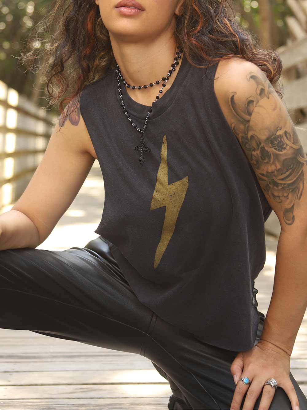 Model wearing Lightning Bolt Graphic Crop