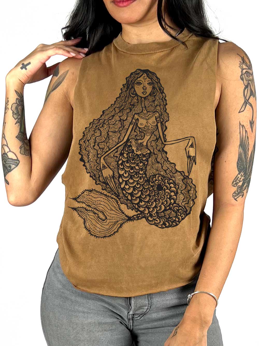 Mermaid Design on a Crop Top in Camel Color