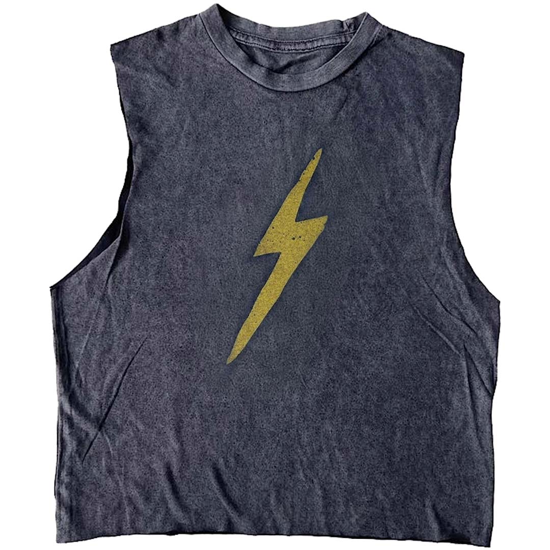 Gold Lighting Bolt on Vintage Black Crop
