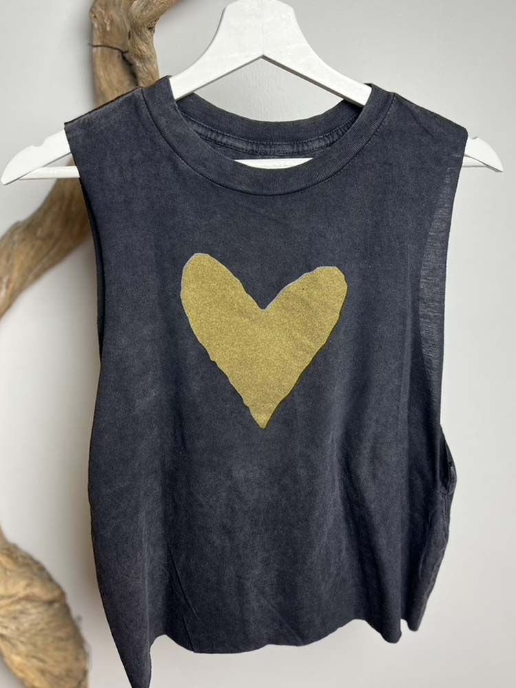Gold Heart on Black Crop Top