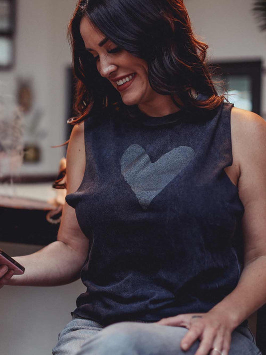 Metallic Heart Graphic on Vintage Black Crop