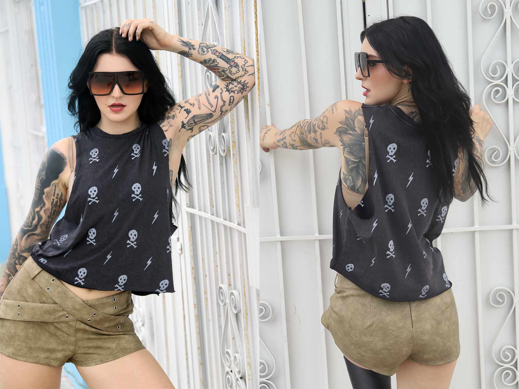 Skull and Lighting bolt Crop top, Rock n Roll Vibes