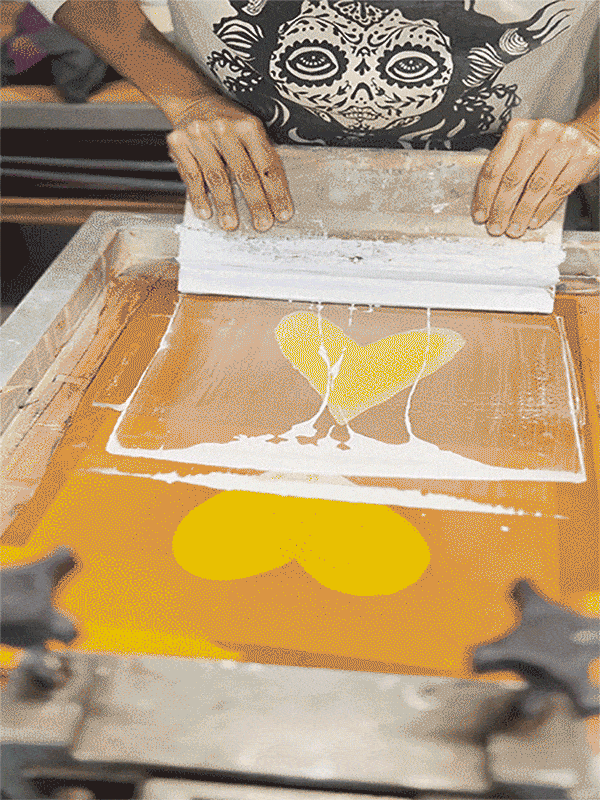 Screen Printing a heart, animted gif loop