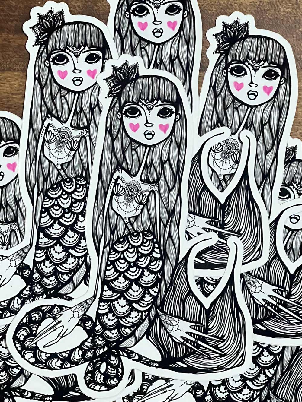 Mermaid Sticker with pink heart cheeks