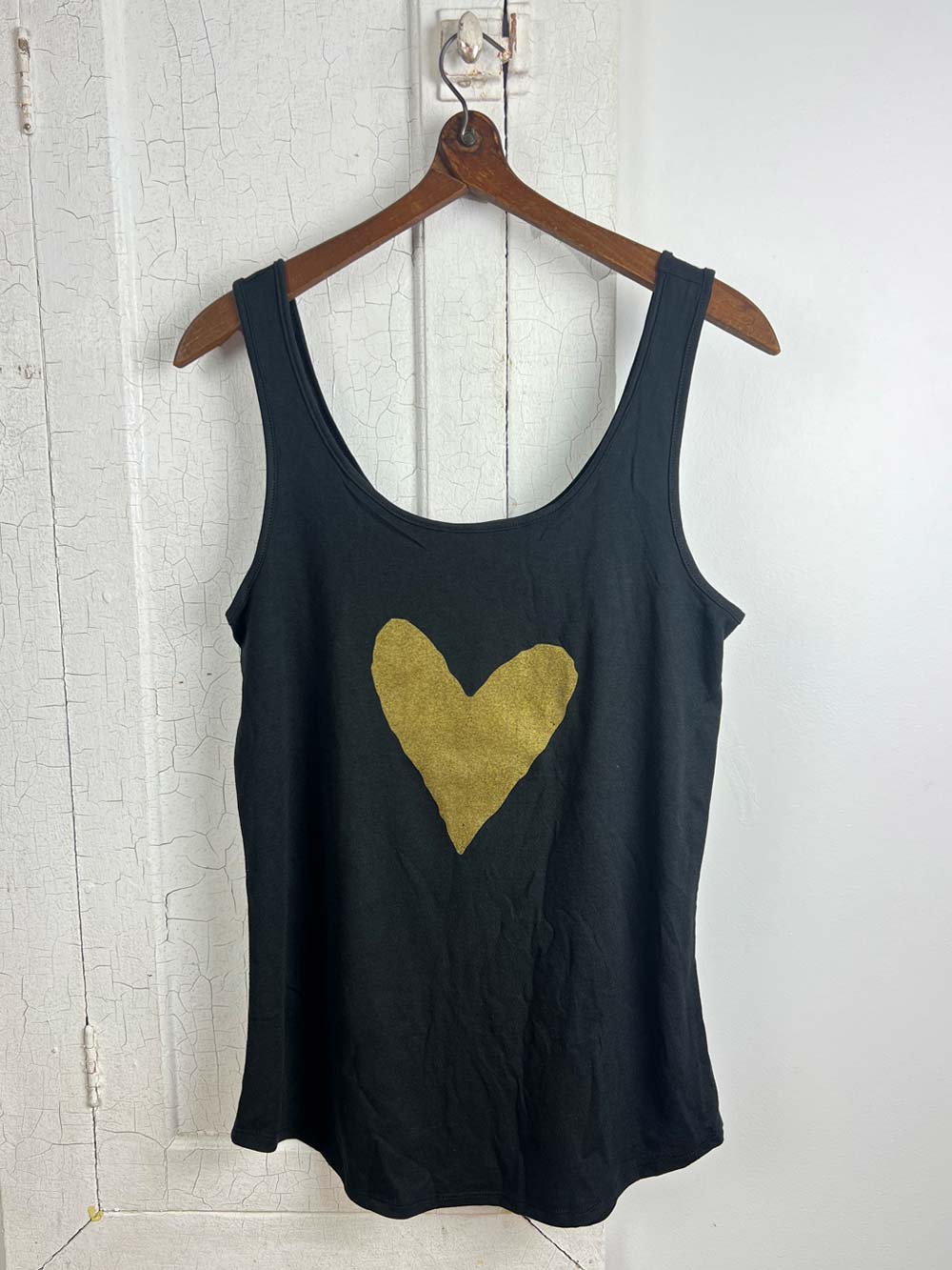 Gold Heart on Black Tank Top