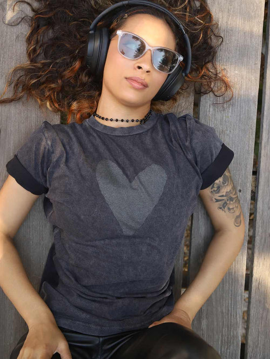 Black on Black Graphic Heart - Vintage Tee