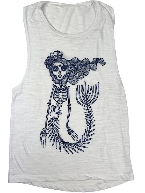 white tank top with mermaid graphic