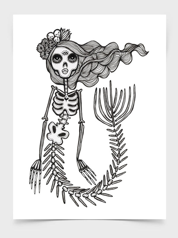 Skeleton Mermaid Art Print