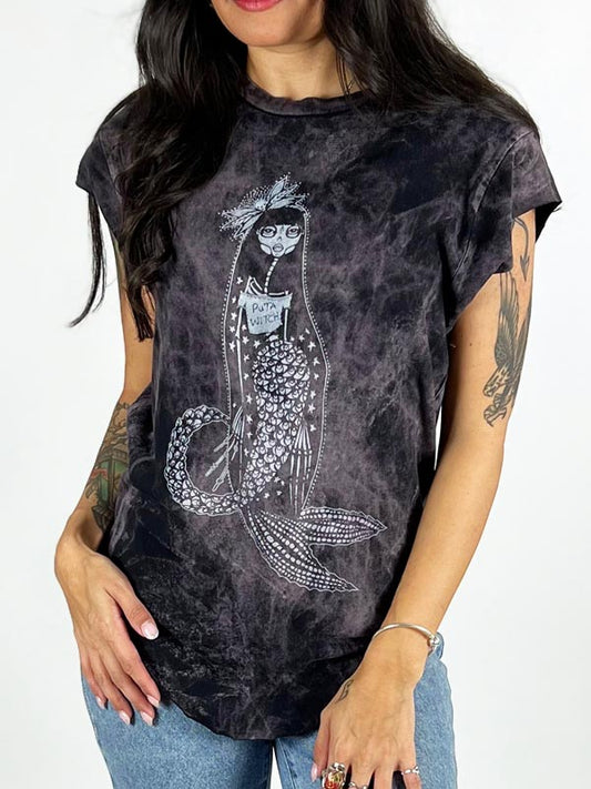 Día de Muertos Mermaid Puta Witch Graphic Boyfriend Tee