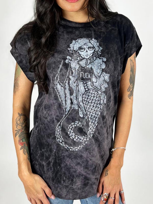 Muertos Mermaid with word Fuck Graphic Boyfriend Tee