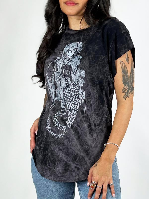 Muertos Mermaid Graphic Boyfriend black tie dyeTee