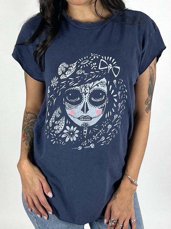 Sugar Skull Graphic Print on Boyfriend Tee