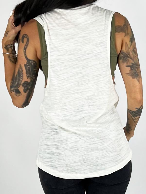 back of model in tank top