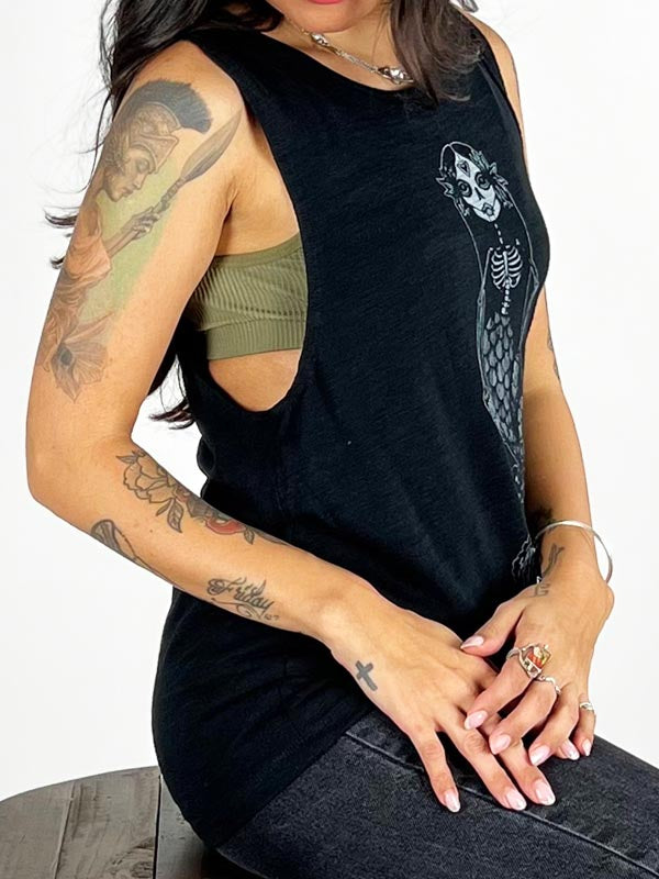 Black Muscle Tank on model
