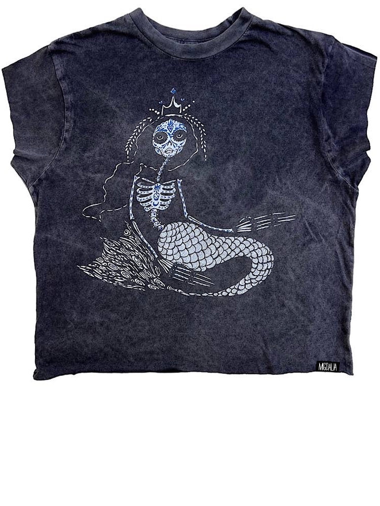 Mermaid Skeleton Boxy Tee, Vintage Black