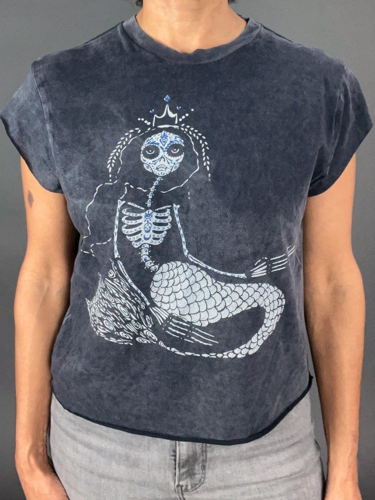 Mermaid Skeleton Boxy Tee, Vintage Black