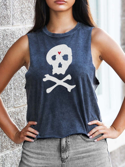 Skull and Crossbones Crop Top with Heart