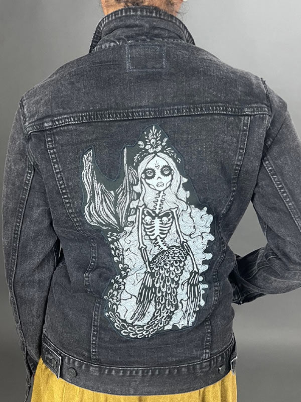 Black Denim Jacket w/ NYX Skeleton Mermaid Patch