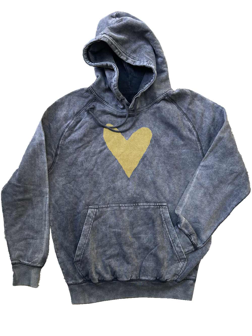 Faded Black hoodie with a gold heart on a white background