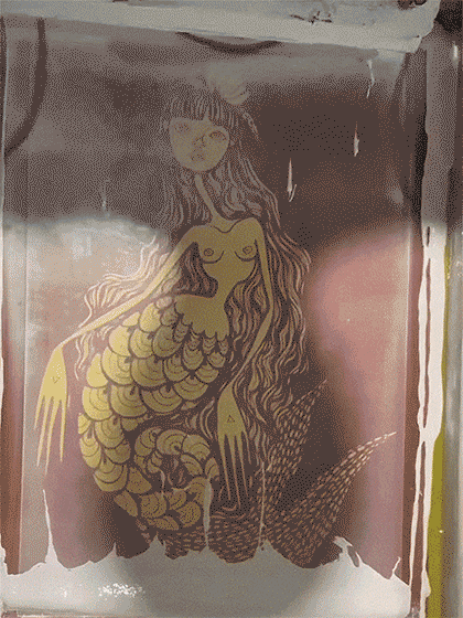 Screen printing a Mermaid Tee