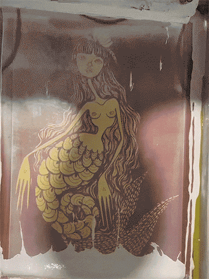 Screen printing a Mermaid Tee
