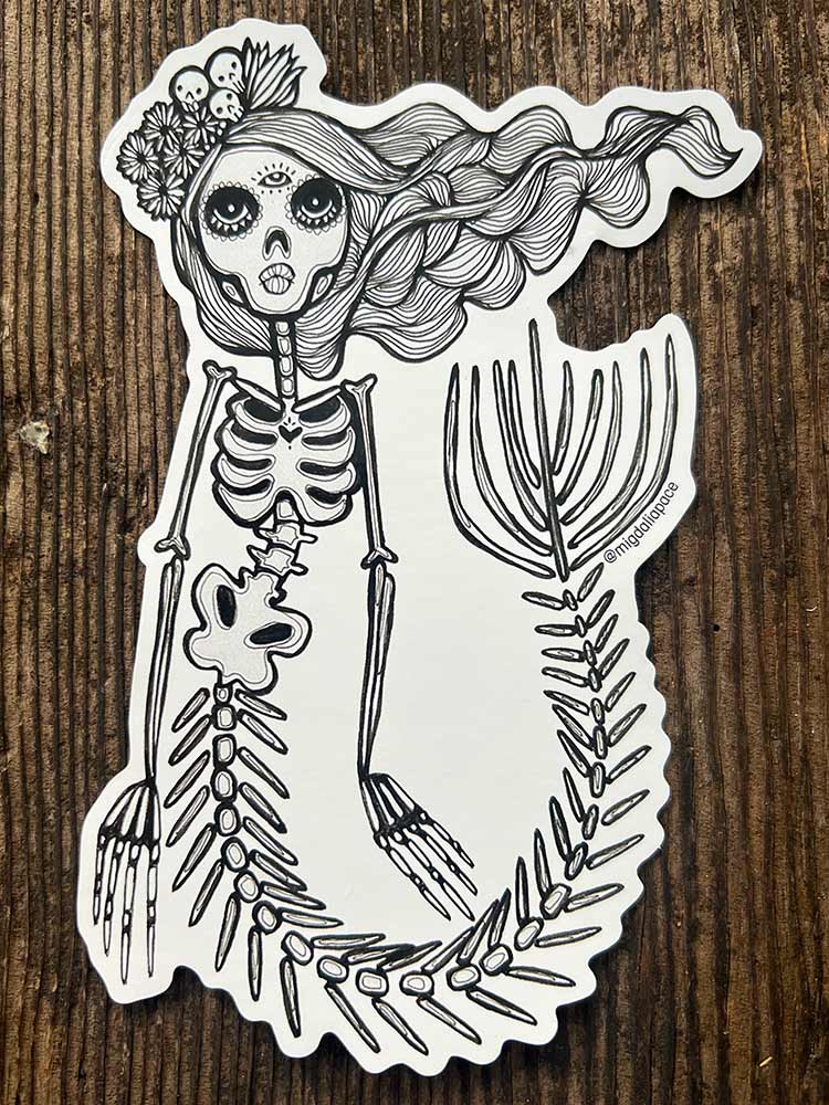 Day of the Dead Mermaid Vinyl Sticker - Ara
