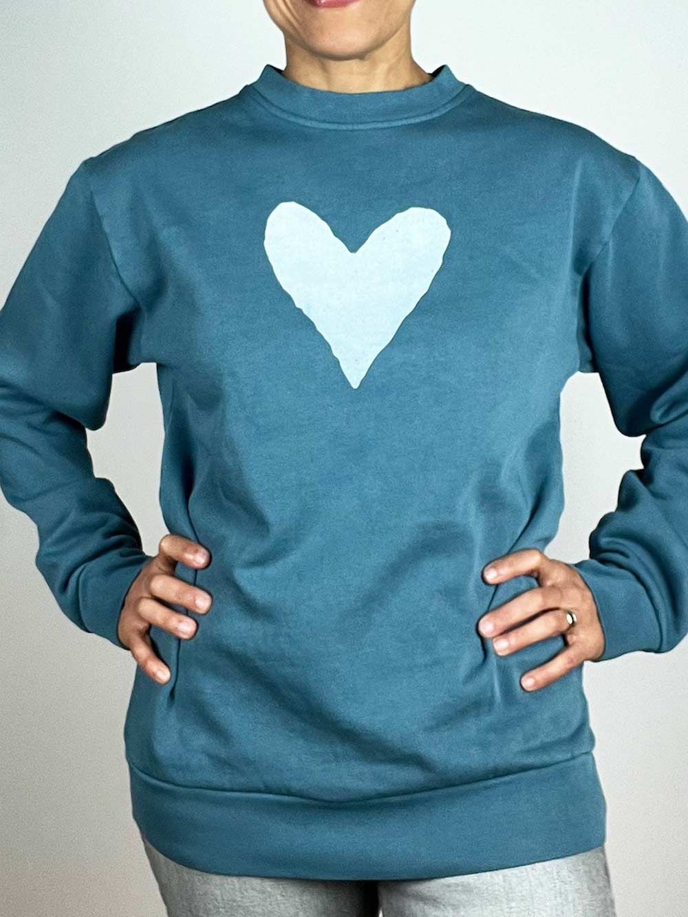 Blue Sweatshirt with White Heart