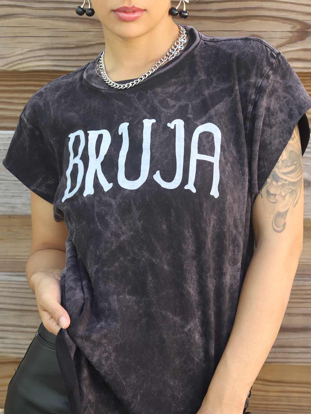 Bruja Graphic on black vintage wash Tee