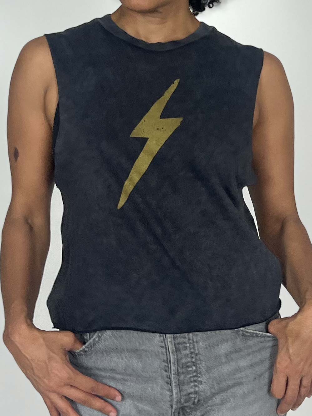 Gold Lighting Bolt on Vintage Black Crop