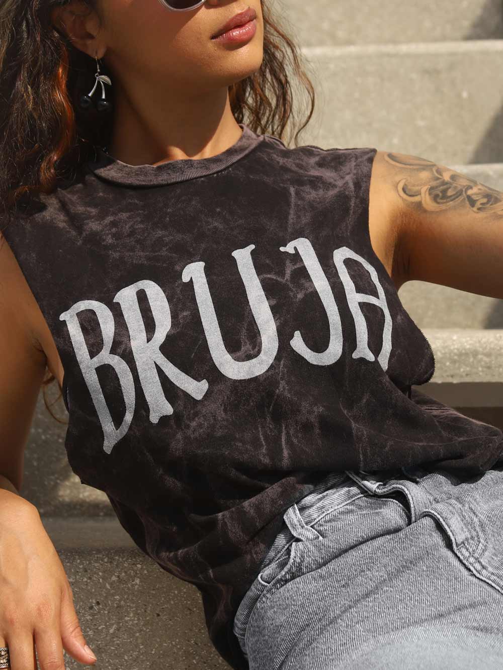 Bruja Muscle Crop, Raw Hem, Witch