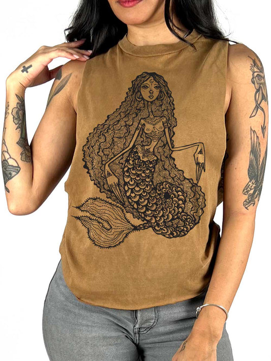 Mermaid Design on a Crop Top in Camel Color