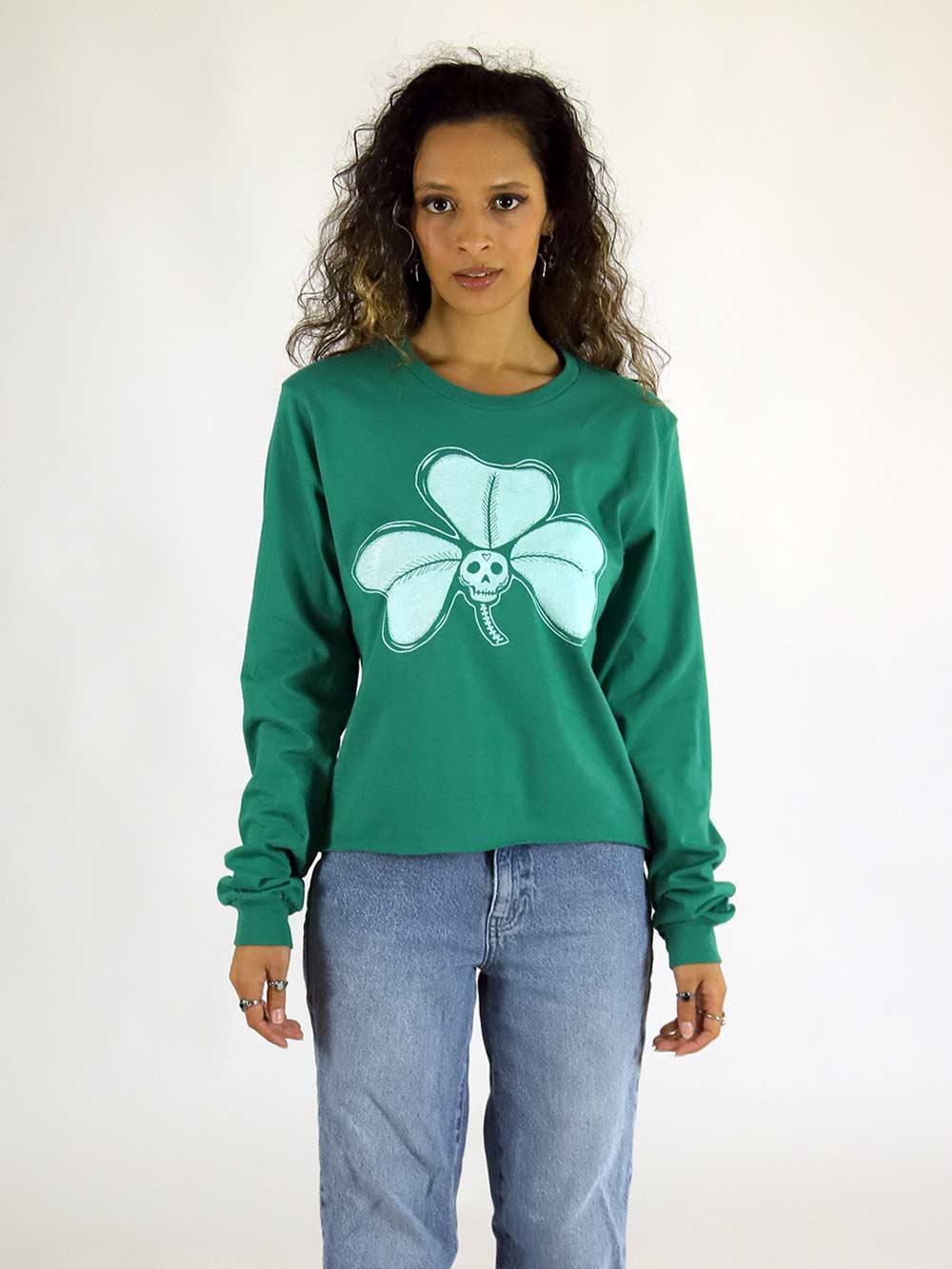 Skull Clover Long Sleeve Crop – Lucky Punch