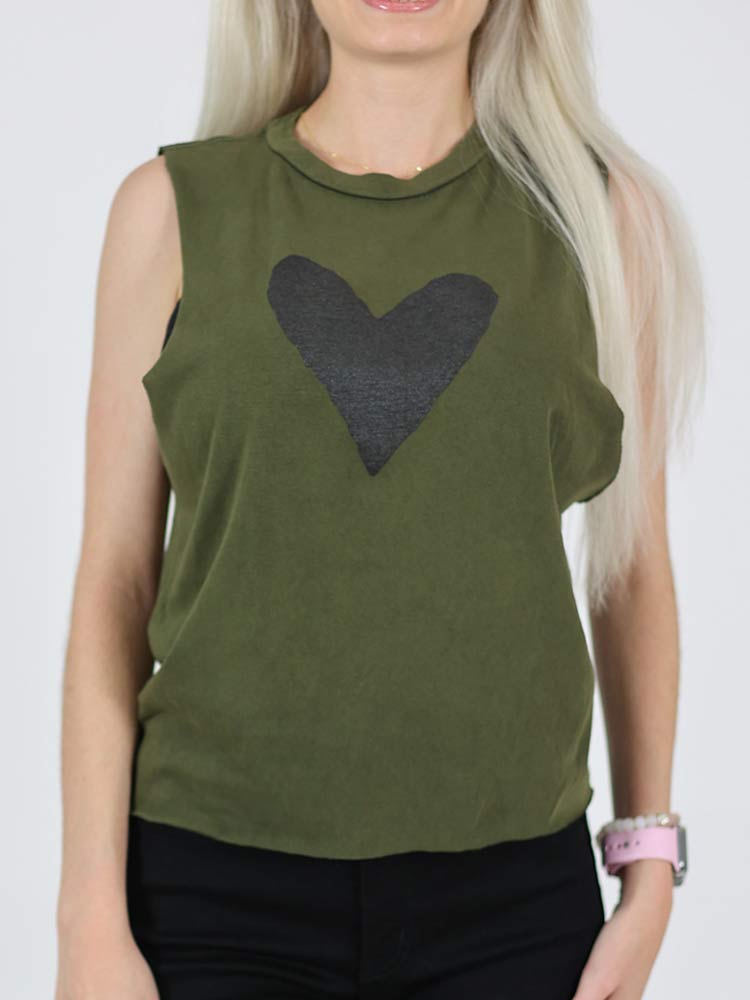 Green crop top with black heart