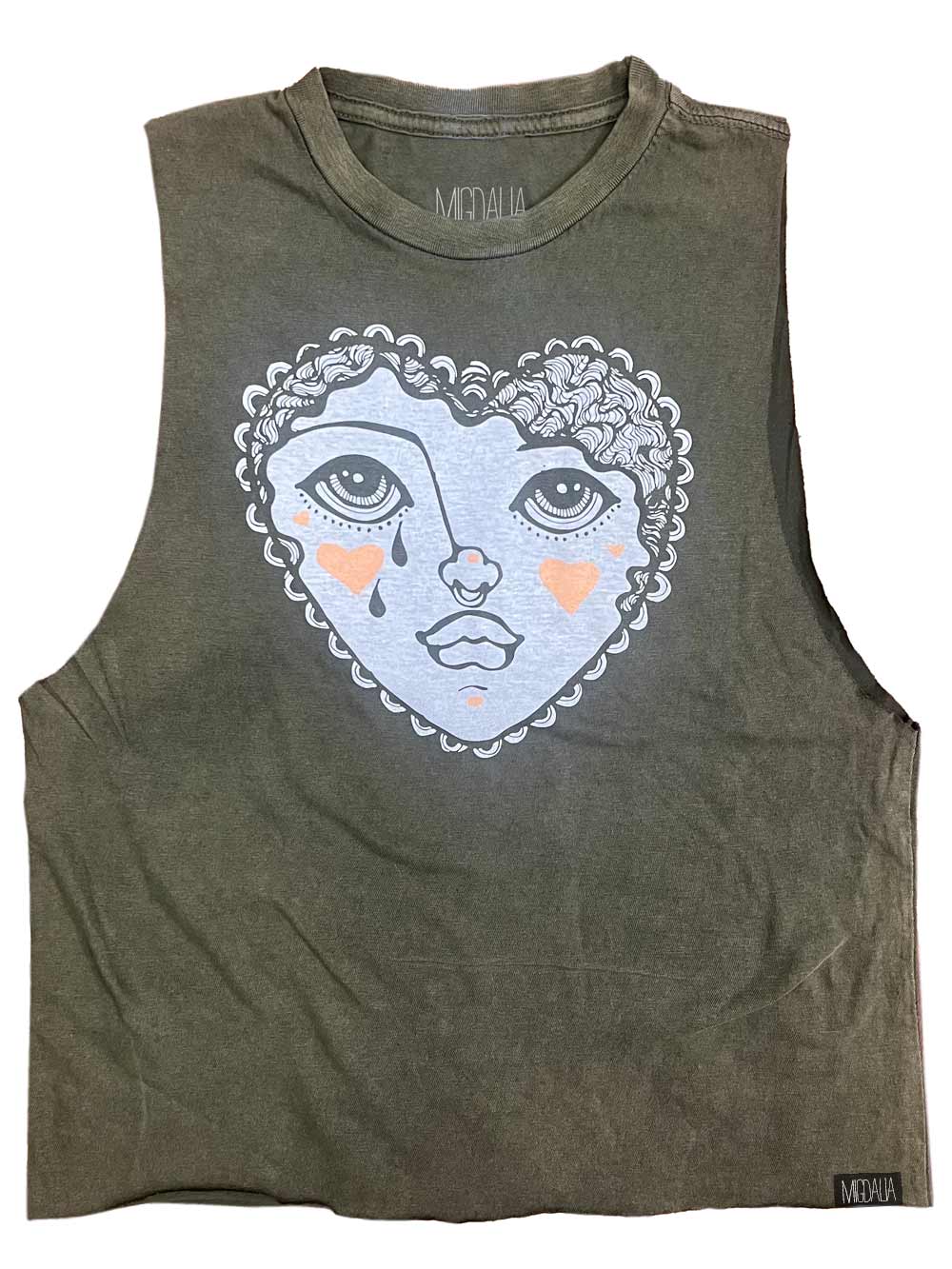 Crying heart face crop top vintage Green