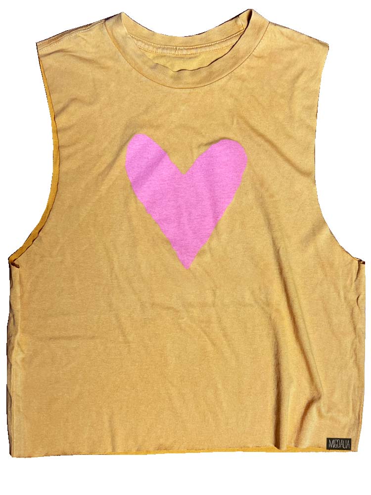 yellow crop with pink heart